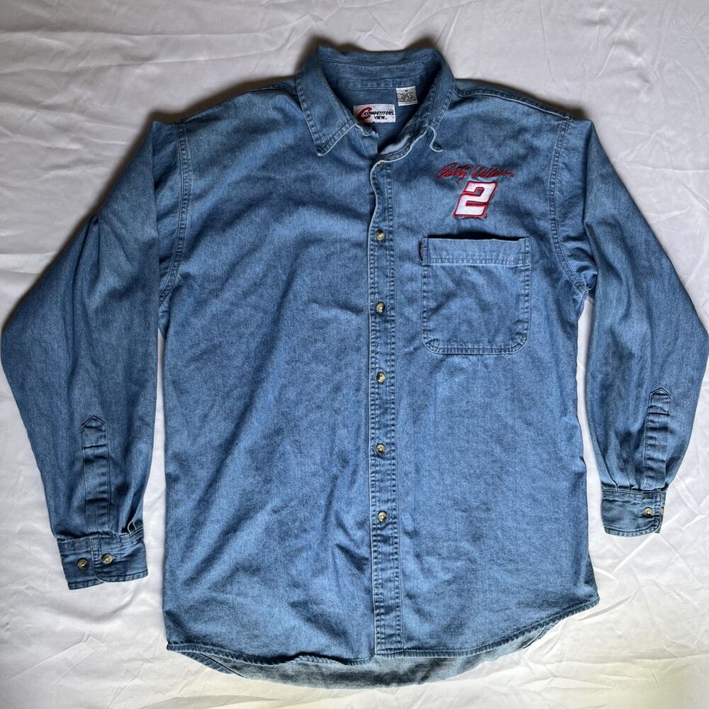 Competitors View Rusty Wallace Embroidered Denim Button Shirt NASCAR Mens M